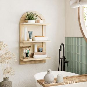 Solid Wood Wall Mounted <b>Shelf</b> 3 Tier Rectangle Durable Storage <b>Rack</b> For Living Room Bedroom - Product Image 4