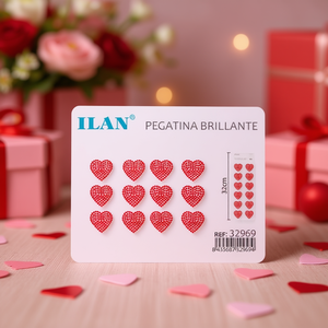 Adesivo ILAN con strass scintillanti a forma di cuore 32 cm rosso Pegatina Brillante - Product Image 2
