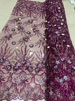 Kain Brokat 3D Tenun Laris Manis dengan Bordir Mutiara & Payet Multiwarna, Aplikasi Bunga 3D untuk Gaun Pengantin & Tas Wanita