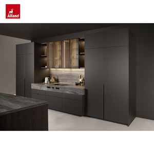 Évier de cuisine moderne vintage sans poignée, finition laquée mate en placage de noyer, fabrication Alland - Product Image 2