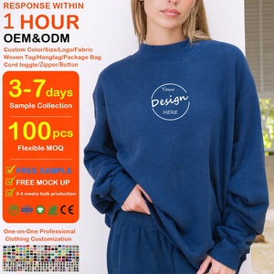 <span class=keywords><strong>Felpa</strong></span> <span class=keywords><strong>Oversize</strong></span> Blu Navy con Collo Alto, Stile Casual Invernale, Spalle Scivolate, Streetwear di Alta Qualità - Product Image 1