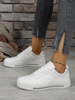 Chaussures décontractées blanches à semelle plate en TPR, baskets brodées à lacets pour femmes, chaussures de skate sportives à bout rond