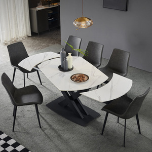 Table de salle à manger à piédestal rectangle personnalisé au design nordique moderne Table en ardoise avec dessus en marbre/pierre résistant aux taches Mobilier de maison personnalisé - Product Image 5