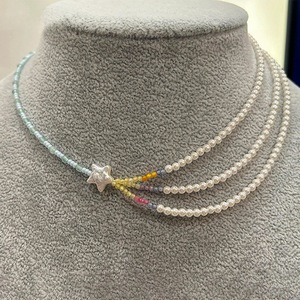 Collar de perlas apiladas coloridas para mujer, collar asimétrico, cadena de clavícula Simple - Product Image 3