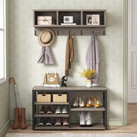 Étagère à chaussures de style industriel avec crochets et compartiments ouverts et métal en bois bicolore pour l'entrée
