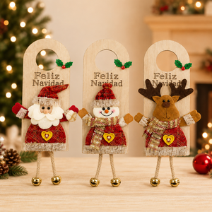 Pafu Feliz Navidad Wooden Reindeer Santa Snowman <strong>Door</strong> <strong>Knob</strong> Sign Christmas Home Party Hanging Decoration Christmas <strong>Door</strong> Hanger - Product Image 1