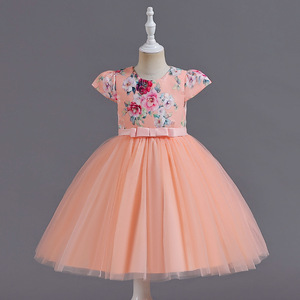 Robe de princesse pour filles, jupe en Tulle à imprimé floral, col rond, robe de demoiselle d'honneur avec manches flottantes, rose, bleu, violet - Product Image 2