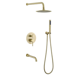 Wall Mounted Concealed Shower Set Brushed Gold Rain Shower Head 3.5-4.9 Gpm Ceramic Valve Single Handle - Product Image 4