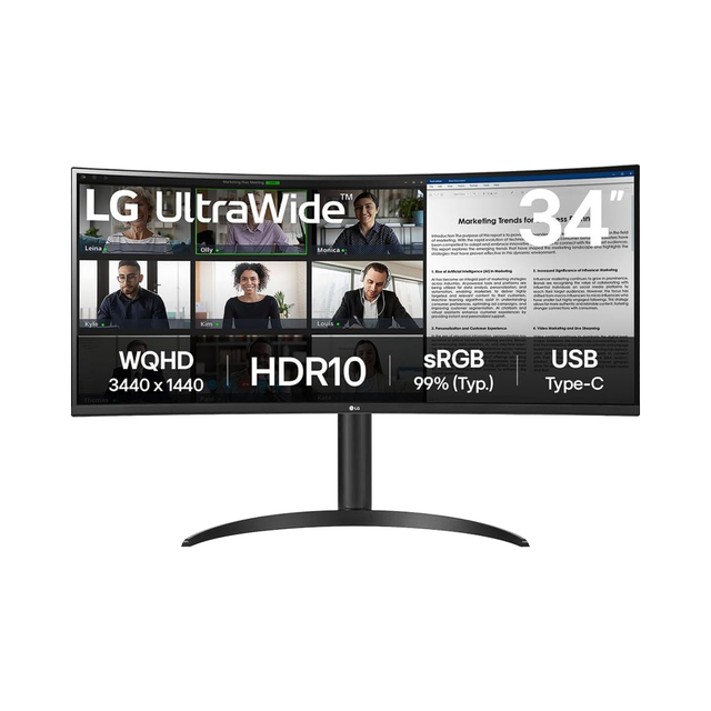 Curved UltraWide 21 9 Monitor 34WR55QK 34 Inch 1440p 100Hz 5ms VA Panel 1000:1 Contrast Smart Energy Saving USB-C