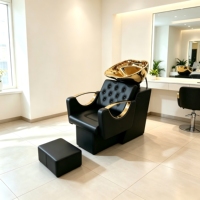 Chaise de lavage de cheveux en cuir noir pour salon de coiffure moderne avec bol pour salons de coiffure