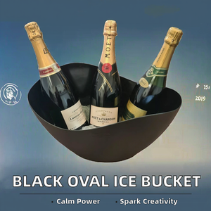 Cubos negros de pulido mate de lujo, onda Ovalada para champán, vino, cubo de hielo, botella, contenedor enfriador de plástico para fiestas - Product Image 5