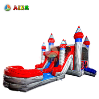 Harga Pabrik Rumah Loncat Kastil Abu-abu Inflatable Titanium Dual Lane Combo dengan Seluncuran untuk Sewa Pesta