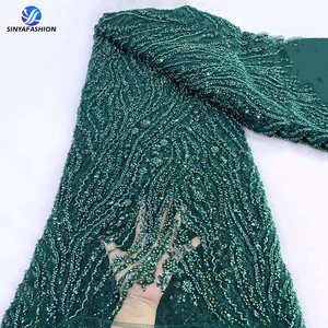 Sinya haute qualité luxe perlé dentelle tissu 5 Yards vert africain paillettes perles <span class=keywords><strong>Tulle</strong></span> élégant fête de mariage <span class=keywords><strong>Dressing</strong></span> - Product Image 1