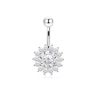 Elegante Juego de Anillos para Ombligo de Acero Inoxidable para Mujer, Diseño de Flor con Piedra Natural, Joyería Plateada para Piercing Corporal - Product Image 6