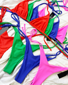 Mode estivale Ensemble deux pièces sexy avec string et dos nu pour femmes-Couleur solide-Micro bikinis classiques-Maillots de bain grande taille - Product Image 5