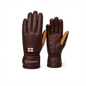 Long Mission Leather <b>Gloves</b> Wrist Length Thermal Plain Eco-Friendly <b>Touchscreen</b> Outdoor Four Seasons Use Unlined Brown Flag - Product Image 1