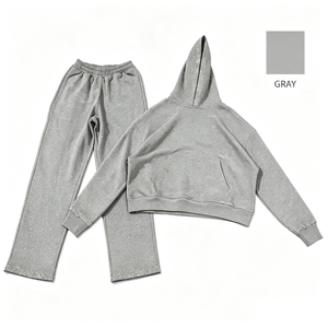 Ensemble de survêtement 2 pièces personnalisé avec strass, comprenant un sweat à capuche court et un pantalon large, style streetwear pour homme - Product Image 5