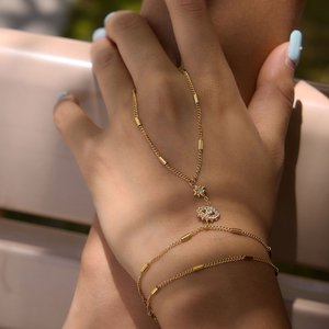 Bracelet esclave J&D Jewelry <span class=keywords><strong>Evil</strong></span> Eye Star en acier inoxydable plaqué or 18 carats, double couche, pour femme - Product Image 1