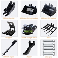 Accessoires de rechange pour mini-excavatrice avec godet étroit, ripper, râteau, tarière, grappin, attache rapide, godet de criblage et kit d'accessoires