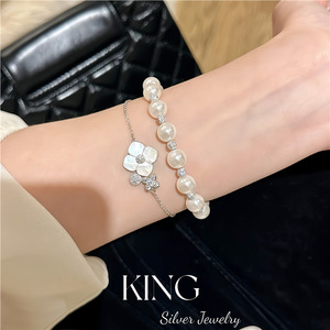 King Silver Jewelry Flower Charm Set 925 Sterling Silver <b>Bracelet</b> Earrings Gift Fashion Jewelry - Product Image 4