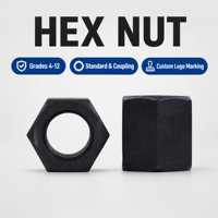 Mur Baut Hexagonal Baja Karbon Kekuatan Tinggi Lapis Oksida Hitam dan Seng Kelas 8 10 12 Ulir Kanan untuk Konstruksi Mesin
