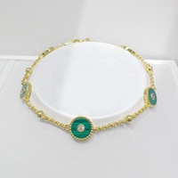 Bracelet personnalisé en argent sterling 925 plaqué or 18 carats avec coquillage, breloque ronde et pierre précieuse verte, chaîne cubaine d'amitié