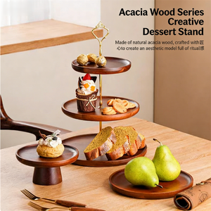 Soporte de Madera de Acacia de 3 Niveles de <span class=keywords><strong>la</strong></span> Mejor Calidad para Postres y Pasteles, Elegante Bandeja para Servir Cupcakes y Frutas para el Té de <span class=keywords><strong>la</strong></span> Tarde y Fiestas - Product Image 4