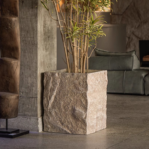 Maceta cuadrada para plantas de barro: recipiente para plantas grande, de alta gama y ligeramente lujoso con textura de piedra, maceta para decoración de plantas - Product Image 1