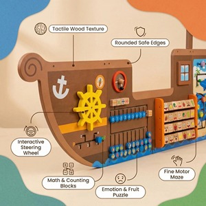 Jouet éducatif mural, bateau pirate, jouet éducatif, apprentissage des formes, apprentissage des mathématiques, cognition anglaise, jeu de labyrinthe logique, jouet Montessori - Product Image 2
