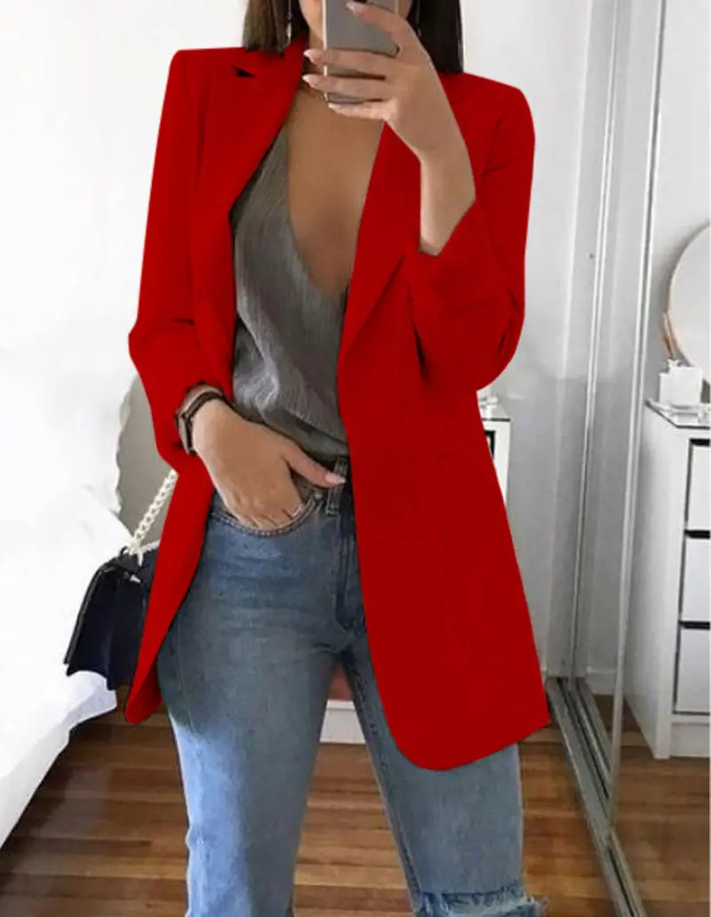 New Women Thin Blazer Office Lady Lapel Long Sleeve Coat Suit Slim Cardigan Solid Color Jacket Casual Tops High Quality Blazer