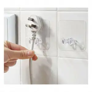 Haak Muur Zelfklevende Opbergsleutel Stopcontact Hanger Houders Plastic Sterke Haken Voor Rack Dubbelzijdige Zelfklevende Clear Plug Houder