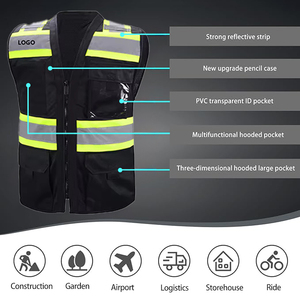 Mát xách tay mỏng đầy đủ màu đen đa-túi khả năng hiển thị cao phản quang an toàn vest với logo - Product Image 2