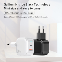 Chargeur mural USB C double port Justlink 30W GaN avec prises interchangeables US/EU/UK, adaptateur de voyage à charge rapide