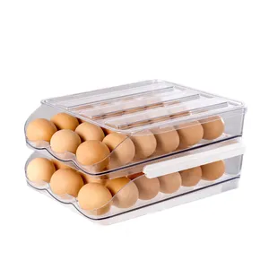 Bandeja de plástico transparente de 3 capas para huevos de Mascota, caja de almacenamiento de huevos rodantes automática, organizador de soporte para nevera y huevos, venta al por mayor