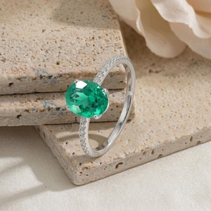 Oval <b>Emerald</b> <b>Ring</b> 925 Sterling Silver, Natural <b>Emerald</b> Engagement <b>Ring</b>, Dainty Diamond <b>Band</b>, May Birthstone Gift for Her - Product Image 3