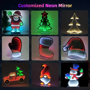 Sıcak satış yüksek kalite Infinity aynalı masa özelleştirmek 3D noel Light işık duvara monte Neon ayna