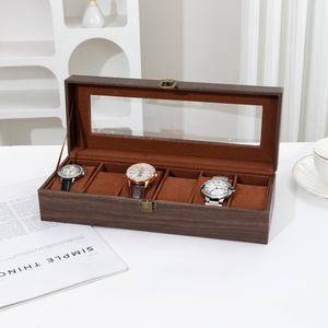 Wooden <b>Watch</b> Box 6 10 12 Slots Glass Top Retro Wood Grain <b>Watch</b> Display <b>Case</b> Luxury Mechanical Wristwatch Storage Organizer Hold - Product Image 2