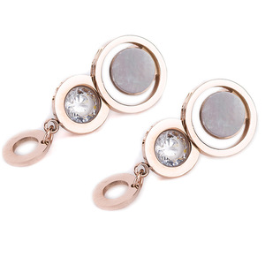 Boucles d'oreilles pendantes en cristal, or rose, rondes, en forme de goutte, serties de pierres, pour un usage quotidien - Product Image 1