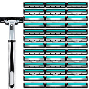 Manual <b>Razor</b> With 2 Blade Stainless Steel Head For <b>Men</b> Face Shaving <b>Razor</b> Handle And Replacement Blades Set - Product Image 5