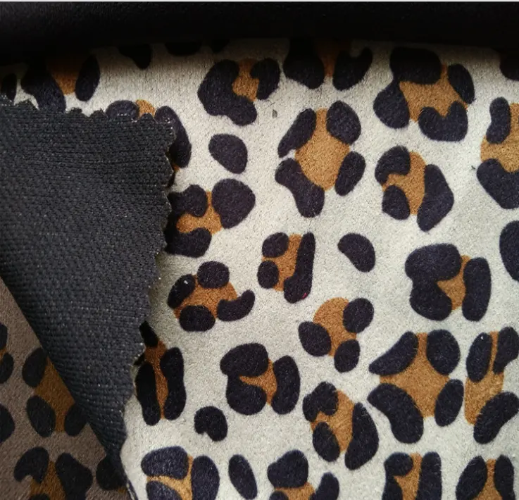 Commercio all'ingrosso del leopardo di modo stampato pelle scamosciata del faux leather tessuto per abbigliamento