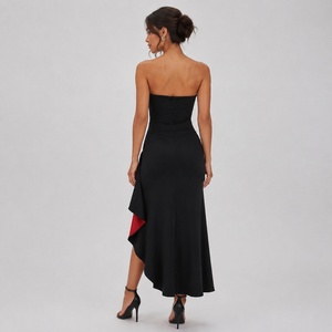 Robe longue color block sans manches moulante col montant avec fente latérale pour soirée et cérémonie - Product Image 5