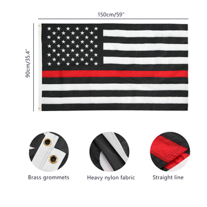Heavy Polyester Nylon Embroidered Printing <strong>Custom</strong> <strong>United</strong> State Thin Red Blue and White Line Large Black 3x5 American Flag - Product Image 2
