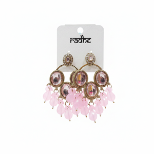 Pendientes colgantes de cuentas y piedra Kundan chapados en oro Accesorio de moda - Product Image 2