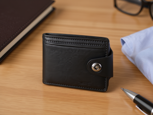 Portafoglio da uomo con chiusura a bottone singolo in vera pelle da 7 pollici con chiusura a scatto, stile minimalista, confezione regalo - Product Image 2