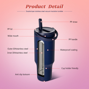 Gobelet isotherme 40 oz compatible porte-gobelets, sans BPA, en acier inoxydable 304, facile à transporter, avec poignée confortable pour activités de plein air - Product Image 2