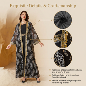 ชุดอาบายะแบบเปิดด้านหน้าสองชิ้นสำหรับผู้หญิง พร้อมงานปักเลื่อมจากผู้ผลิต - Product Image 2