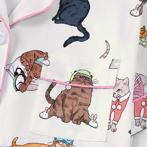 Ensemble pyjama deux pièces pour femme, imprimé chat de dessin animé mignon, col à revers, manches courtes boutonnées, short, vêtements de détente doux, taille personnalisée, grandes tailles - Product Image 3
