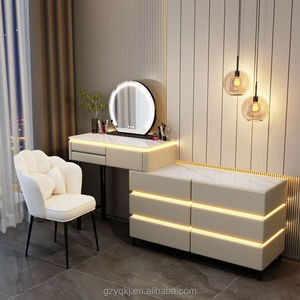 <strong>Modern</strong> LED-Lighted Wood Panel Vanity <strong>Dressing</strong> <strong>Table</strong> <strong>with</strong> Side Lights <strong>Mirror</strong> New Bedroom Furniture for Home Hotel Bathroom Use - Product Image 4