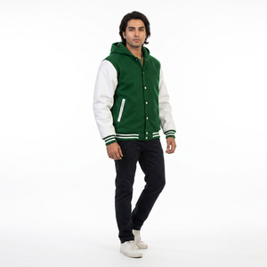 FINER THREADS Men's 100% Cotton Varsity Jacket Casual Winter Outerwear with Stand Collar and <b>Covered</b> <b>Buttons</b> - Product Image 1