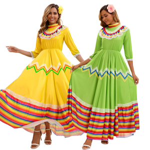 Robe longue traditionnelle <span class=keywords><strong>mexicaine</strong></span> pour femmes, <span class=keywords><strong>costume</strong></span> de danse bohème, <span class=keywords><strong>costume</strong></span> d'Halloween, <span class=keywords><strong>costume</strong></span> de télévision et de cinéma, style rayé arc-en-ciel - Product Image 1